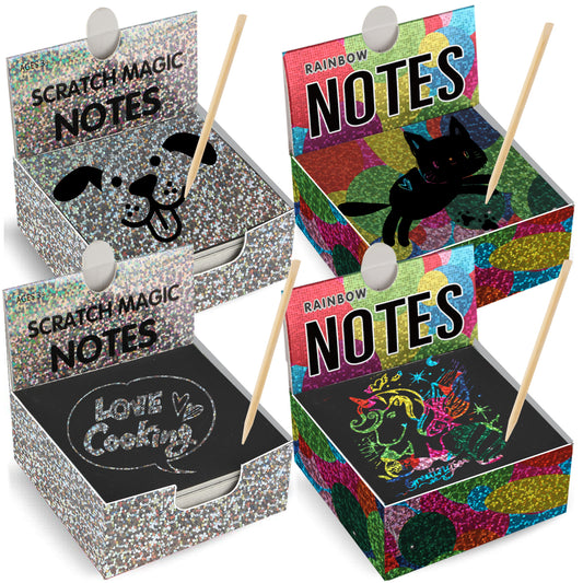 Mocoosy 400 Sheets Holographic Scratch Art Mini Notes for Kids, Glitter Rainbow Scratch Off Paper Arts Crafts Magic Scratch Note Cards Party Favor Supplies Goody Bag Stuffers Gift Box for Girls Boys