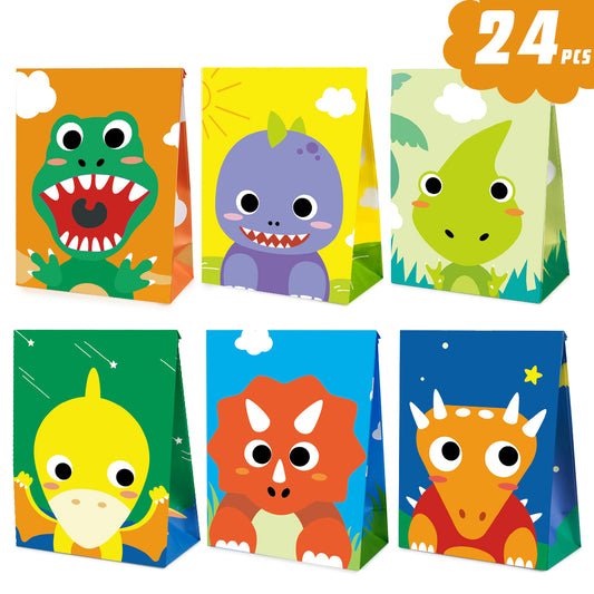 Mocoosy 24Pcs Dinosaur Party Favor Bags, Kids Goodie Bags for Birthday Party Supplies, Dinosaur Candy Treat Bags Small Paper Gift Wrap Bags for Dinosaur Theme Birthday Party Baby Shower Decorations