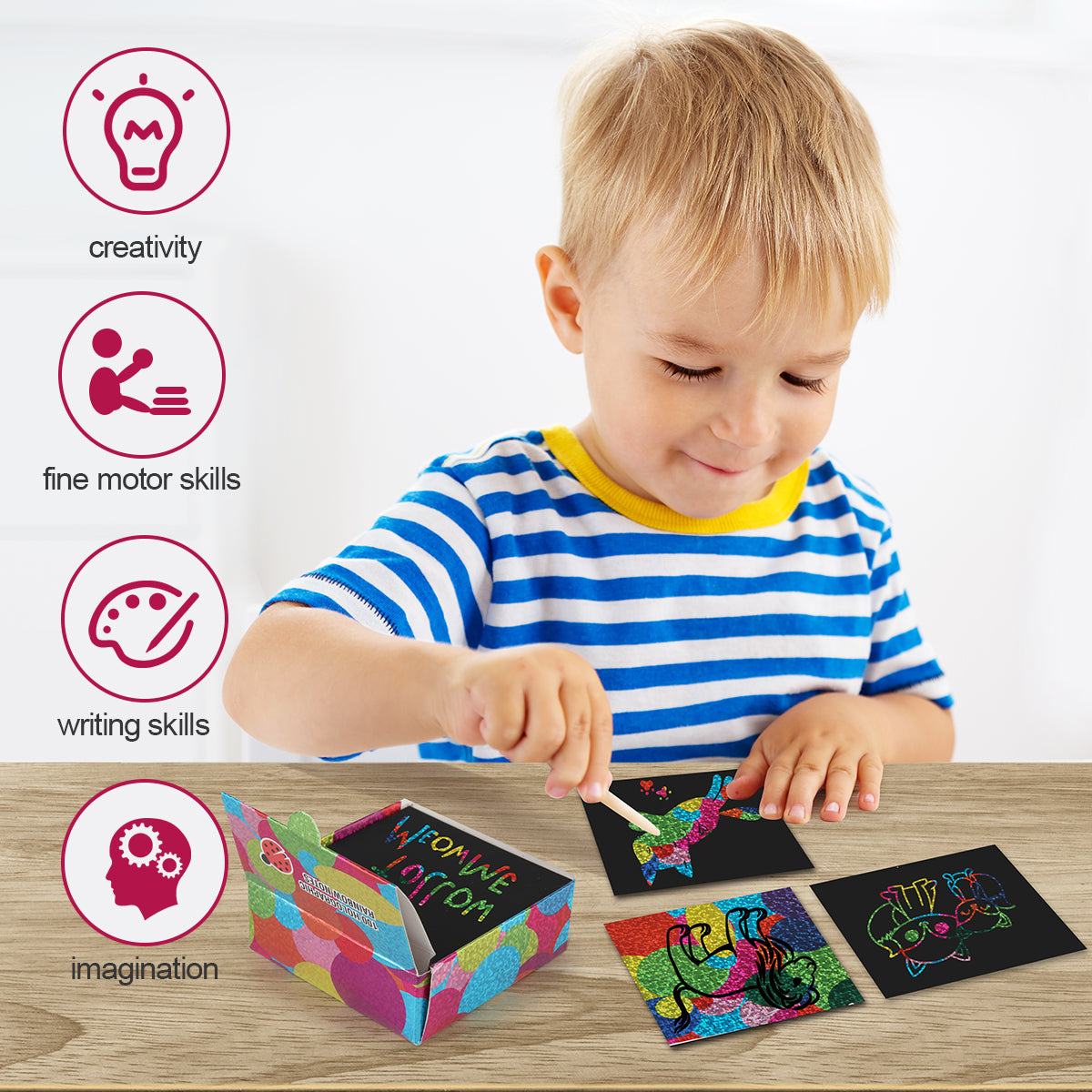 Mocoosy 400 Sheets Holographic Scratch Art Mini Notes for Kids, Glitter Rainbow Scratch Off Paper Arts Crafts Magic Scratch Note Cards Party Favor Supplies Goody Bag Stuffers Gift Box for Girls Boys