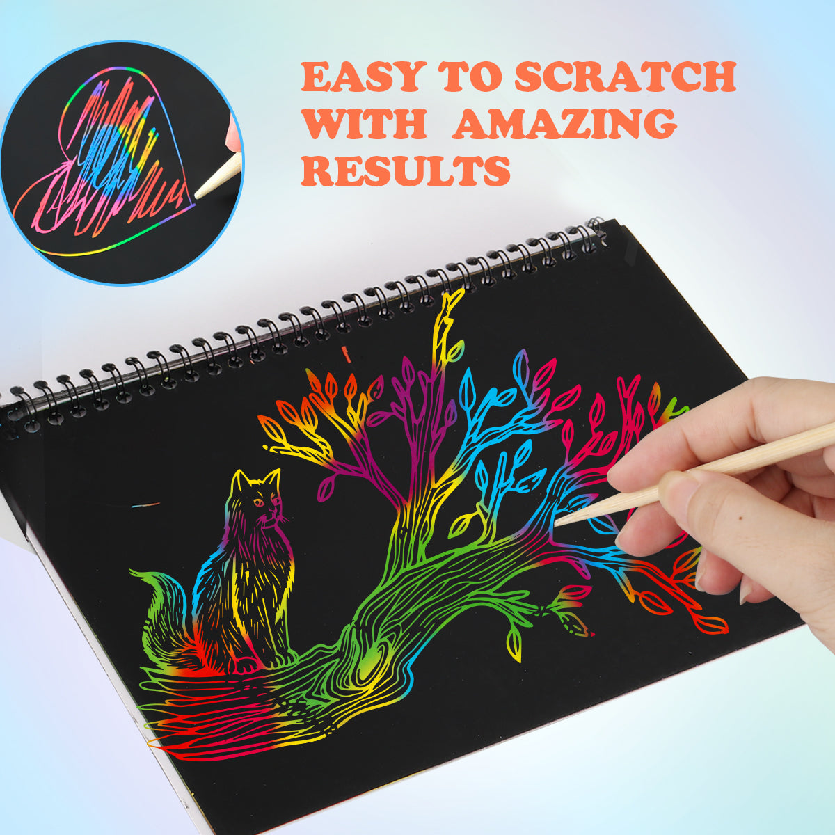 Mocoosy 3 Pack Rainbow Scratch Paper Art Notebooks, Magic Scratch Paper Set for Kids Arts Crafts, Black Scratch Note Doodle Pads for DIY Drawing Activity Birthday Gifts Ideas for Boys Girls Ages 3-12