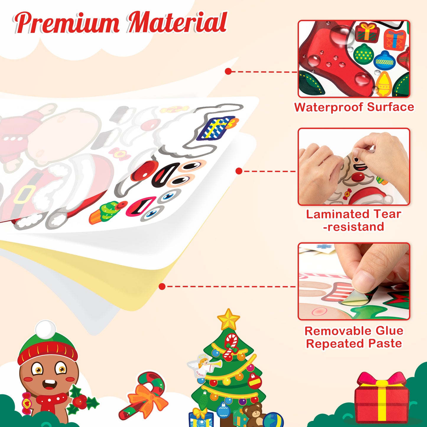 Mocoosy 32PCS Christmas Make a Face Sticker Sheets for Kids, Make Your Own Christmas Characters Stickers, Xmas Stickers with Elf, Santa, Snowman, Penguin and More Christmas Party Favor Craft Supplies