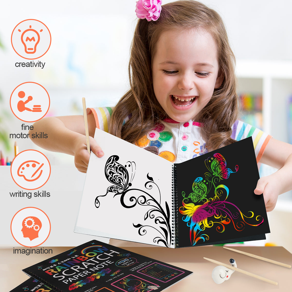 Mocoosy 3 Pack Rainbow Scratch Paper Art Notebooks, Magic Scratch Paper Set for Kids Arts Crafts, Black Scratch Note Doodle Pads for DIY Drawing Activity Birthday Gifts Ideas for Boys Girls Ages 3-12