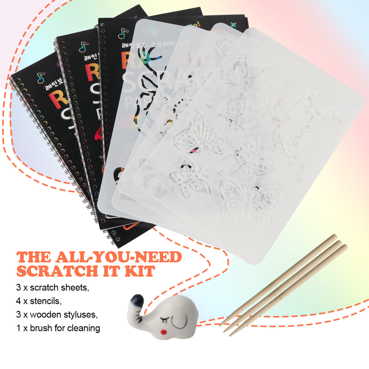 Mocoosy 3 Pack Rainbow Scratch Paper Art Notebooks, Magic Scratch Paper Set for Kids Arts Crafts, Black Scratch Note Doodle Pads for DIY Drawing Activity Birthday Gifts Ideas for Boys Girls Ages 3-12