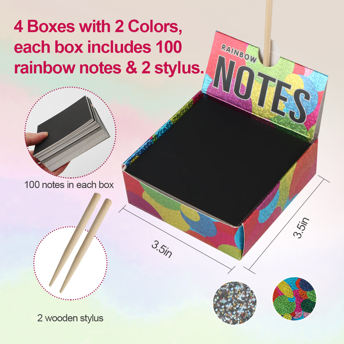 Mocoosy 400 Sheets Holographic Scratch Art Mini Notes for Kids, Glitter Rainbow Scratch Off Paper Arts Crafts Magic Scratch Note Cards Party Favor Supplies Goody Bag Stuffers Gift Box for Girls Boys
