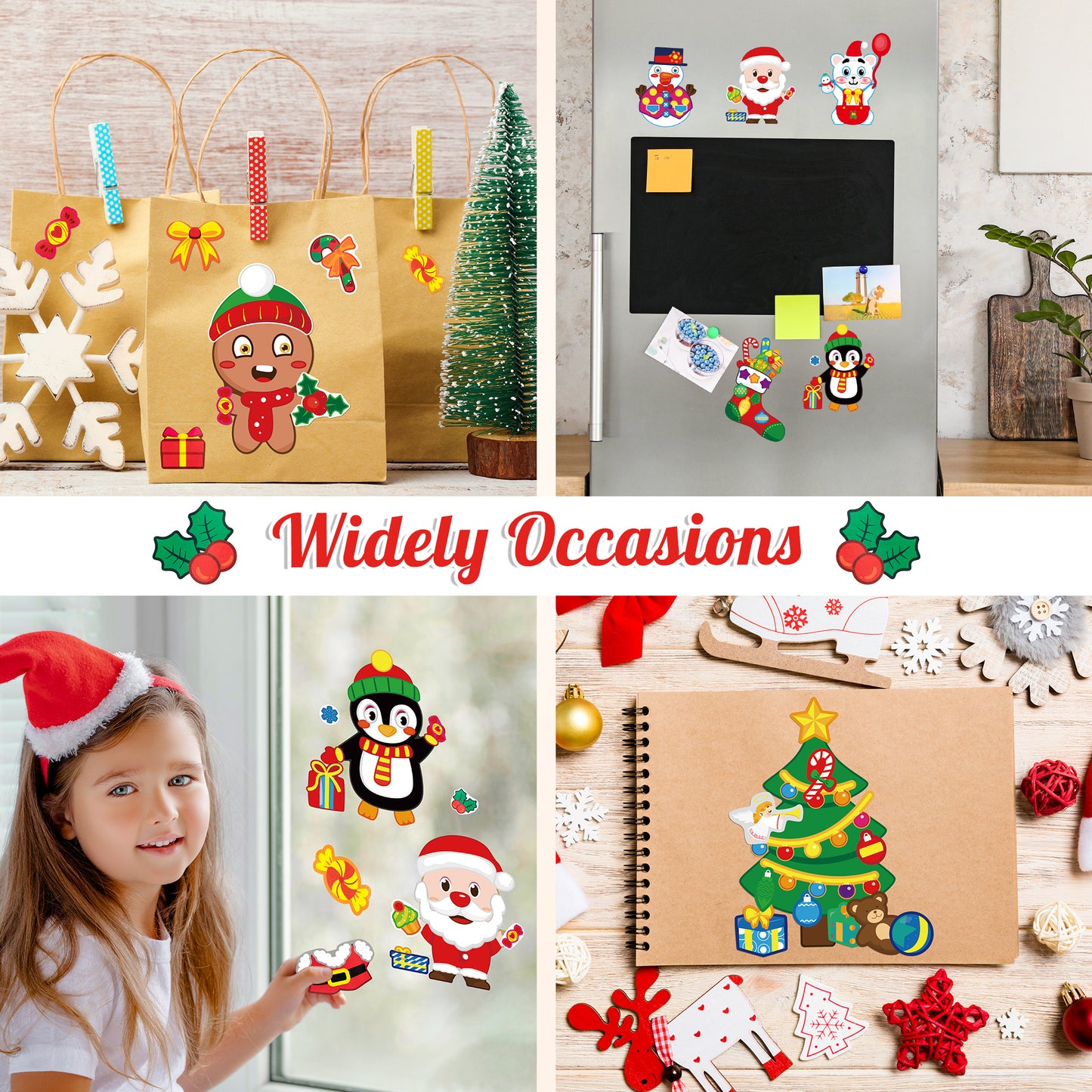Mocoosy 32PCS Christmas Make a Face Sticker Sheets for Kids, Make Your Own Christmas Characters Stickers, Xmas Stickers with Elf, Santa, Snowman, Penguin and More Christmas Party Favor Craft Supplies