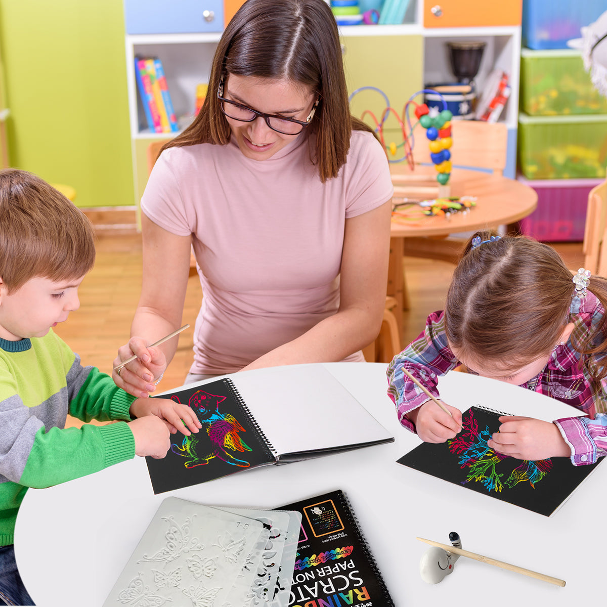 Mocoosy 3 Pack Rainbow Scratch Paper Art Notebooks, Magic Scratch Paper Set for Kids Arts Crafts, Black Scratch Note Doodle Pads for DIY Drawing Activity Birthday Gifts Ideas for Boys Girls Ages 3-12