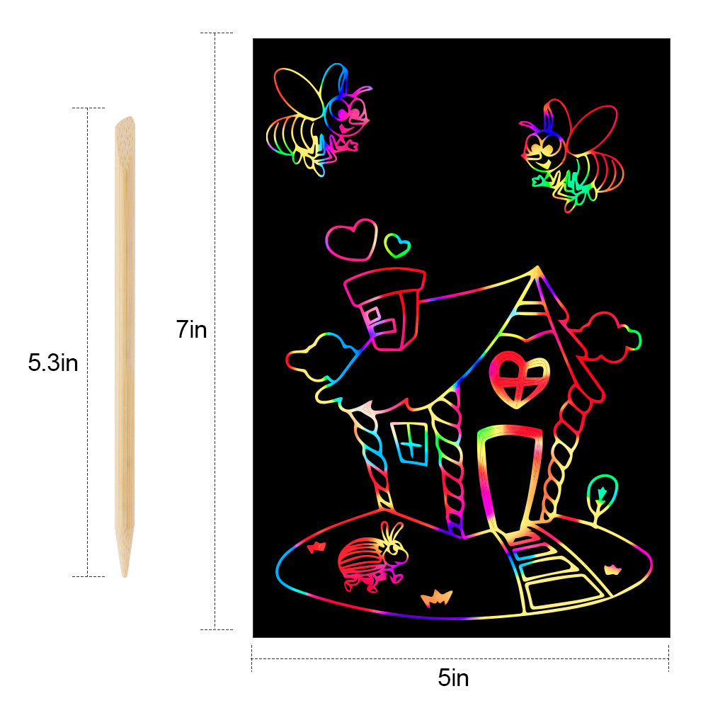 Mocoosy 60 Pcs Rainbow Scratch Art Paper for Kids, Magic Scratch Off Paper Set Art Craft Kit Black Scratch Sheets with Stencils Birthday Party Favor Game Activities Gifts for Girls Boys Ages 4-8 8-12