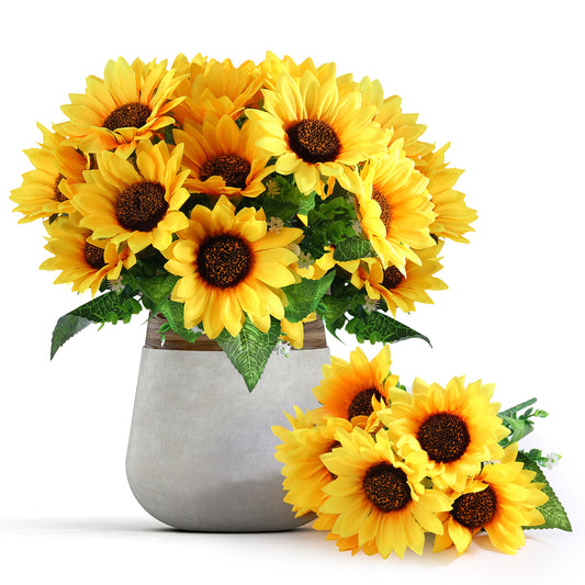 Mocoosy 4 Bunches Artificial Sunflower Bouquets, Fake Sunflowers with Stems, Silk Wildflowers Realistic Yellow Faux Sun Flowers for Wedding Decorations Fall Floral Arrangements Home Garden Table Decor