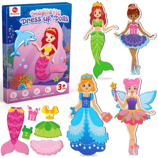 Mocoosy Magnetic Dress Up Dolls for Girls, Princess Mermaid Fairy Ballerina Magnet Dolls Dress Up Kits, Travel Game Car Road Trip Airplane Activity Toys Easter Gifts for Toddler Girls Ages 3 4 5 6 7
