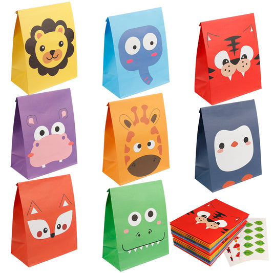 Mocoosy 24 Pack Animal Party Favor Bags, Goodie Bags for Kids Birthday Party, Small Gift Bags Bulk Paper Treat Bags for Toddler Baby Shower Party Supplies School Classroom Loot Bags for Girls Boys