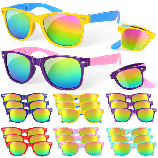 Mocoosy Foldable Kids Sunglasses Bulk,18 Pack Neon Sunglasses with UV400 Protection, Summer Pool Party Favor Beach Luau Graduation Party Supplies Birthday Goodie Bag Stuffers for Boys Girls Age 4-8-12