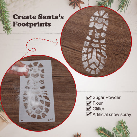 Christmas Stencils for Painting Santa Footprints for Floor, Santa Claus Boot Prints and Snowflake Stencils Template, Reusable Plastic Elf Foot Print Stencil Holiday Xmas Decorations DIY Craft