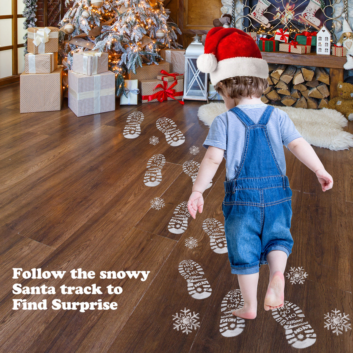 Christmas Stencils for Painting Santa Footprints for Floor, Santa Claus Boot Prints and Snowflake Stencils Template, Reusable Plastic Elf Foot Print Stencil Holiday Xmas Decorations DIY Craft