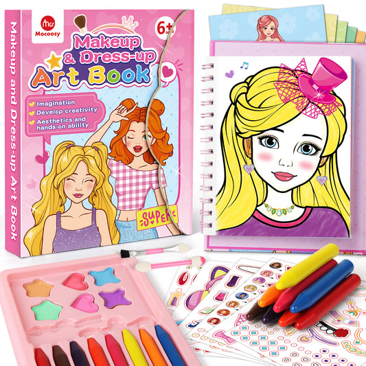 Mocoosy Makeup Craft Kit for Girls Ages 6-8, DIY Makeup Activity Book with Stickers, Mess-Free Dress-Up Art Crafts, Travel Game Car Road Trip Airplane Toy Birthday Gift Ideas for 6 7 9 10 Years Old