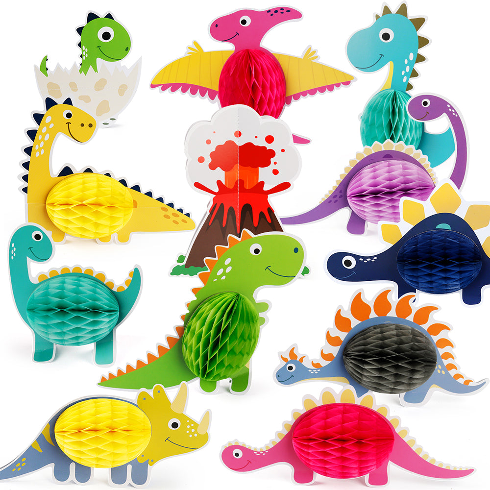 Mocoosy 12 Pieces Dinosaur Party Honeycomb Centerpieces Table Decorations, Dinosaur Birthday Party Supplies Paper Center Piece Table Topper for Kids Boys T-Rex Theme Party Baby Shower Decor