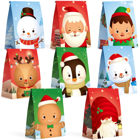 Mocoosy 24 Pack Christmas Party Favor Bags, Xmas Goodie Bags for Kids Birthday Party, Holiday Candy Treat Bags Small Paper Gift Bags for Christmas Winter Elf Theme Party Baby Shower Supplies