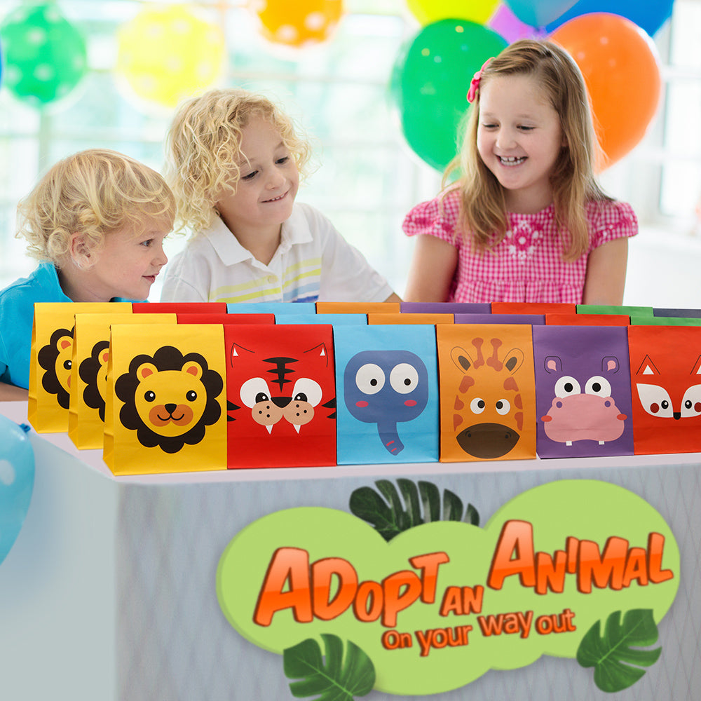 Mocoosy 24 Pack Animal Party Favor Bags, Goodie Bags for Kids Birthday Party, Small Gift Bags Bulk Paper Treat Bags for Toddler Baby Shower Party Supplies School Classroom Loot Bags for Girls Boys