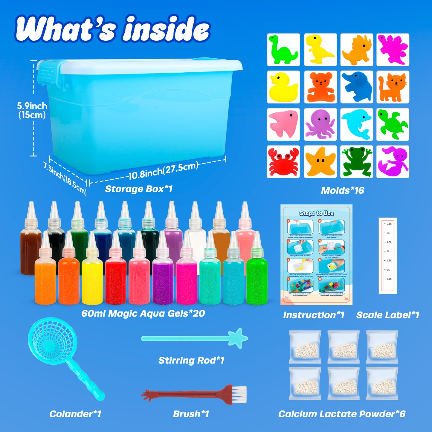 Mocoosy 20 Colors Magic Water Gel Kit for Kids, Aqua Fairy Water Elf Toy Kit with 20 Magic Gels & 16 Squishy Maker Molds, Squishy Making Kit Water Pets DIY STEM Toy Crafts Gifts for Boys Girls