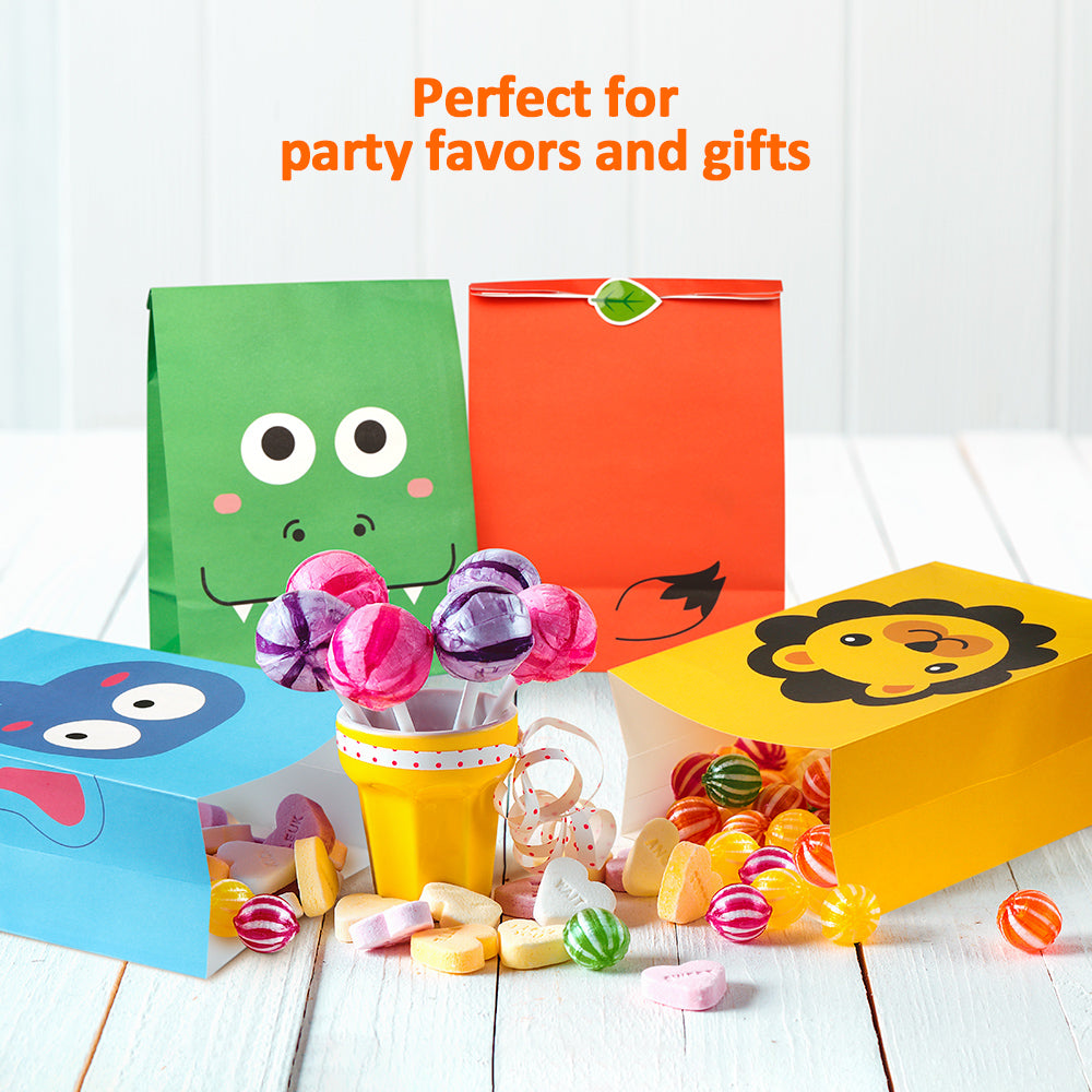 Mocoosy 24 Pack Animal Party Favor Bags, Goodie Bags for Kids Birthday Party, Small Gift Bags Bulk Paper Treat Bags for Toddler Baby Shower Party Supplies School Classroom Loot Bags for Girls Boys