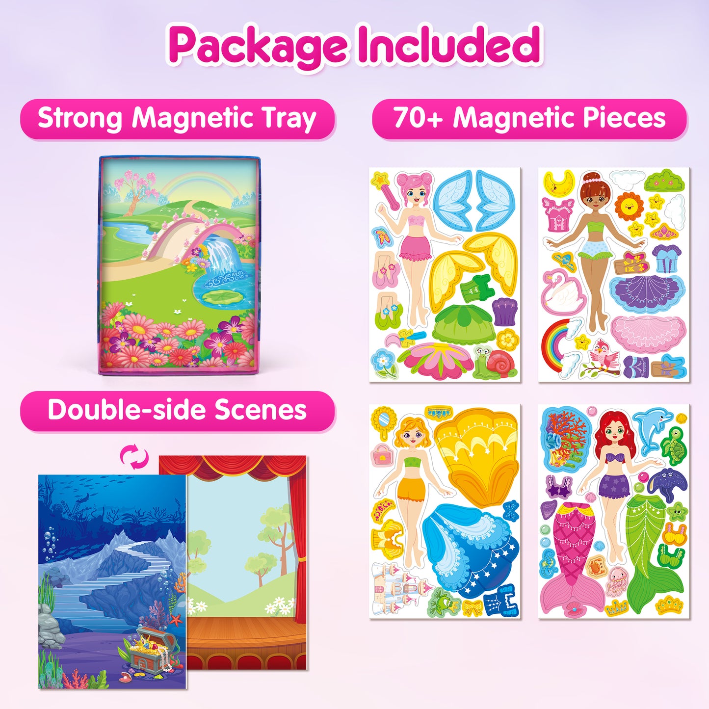 Mocoosy Magnetic Dress Up Dolls for Girls, Princess Mermaid Fairy Ballerina Magnet Dolls Dress Up Kits, Travel Game Car Road Trip Airplane Activity Toys Easter Gifts for Toddler Girls Ages 3 4 5 6 7