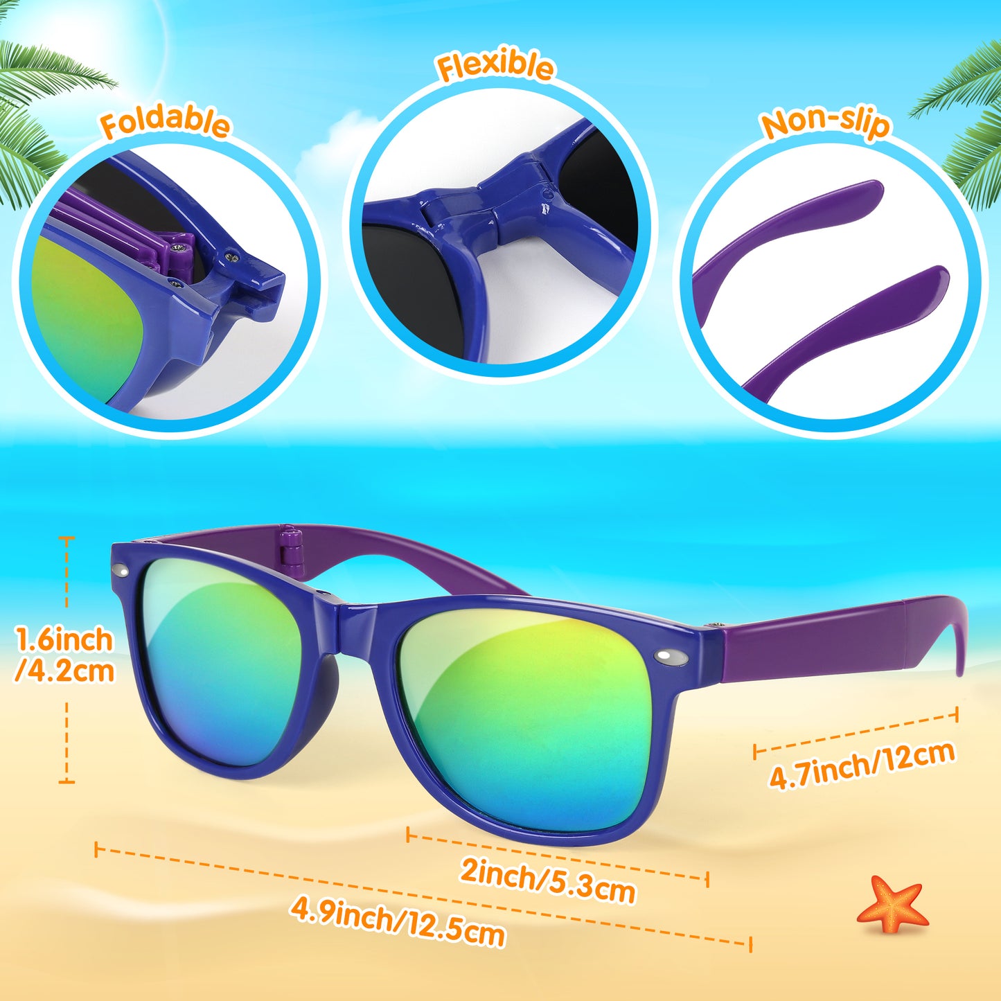 Mocoosy Foldable Kids Sunglasses Bulk,18 Pack Neon Sunglasses with UV400 Protection, Summer Pool Party Favor Beach Luau Graduation Party Supplies Birthday Goodie Bag Stuffers for Boys Girls Age 4-8-12