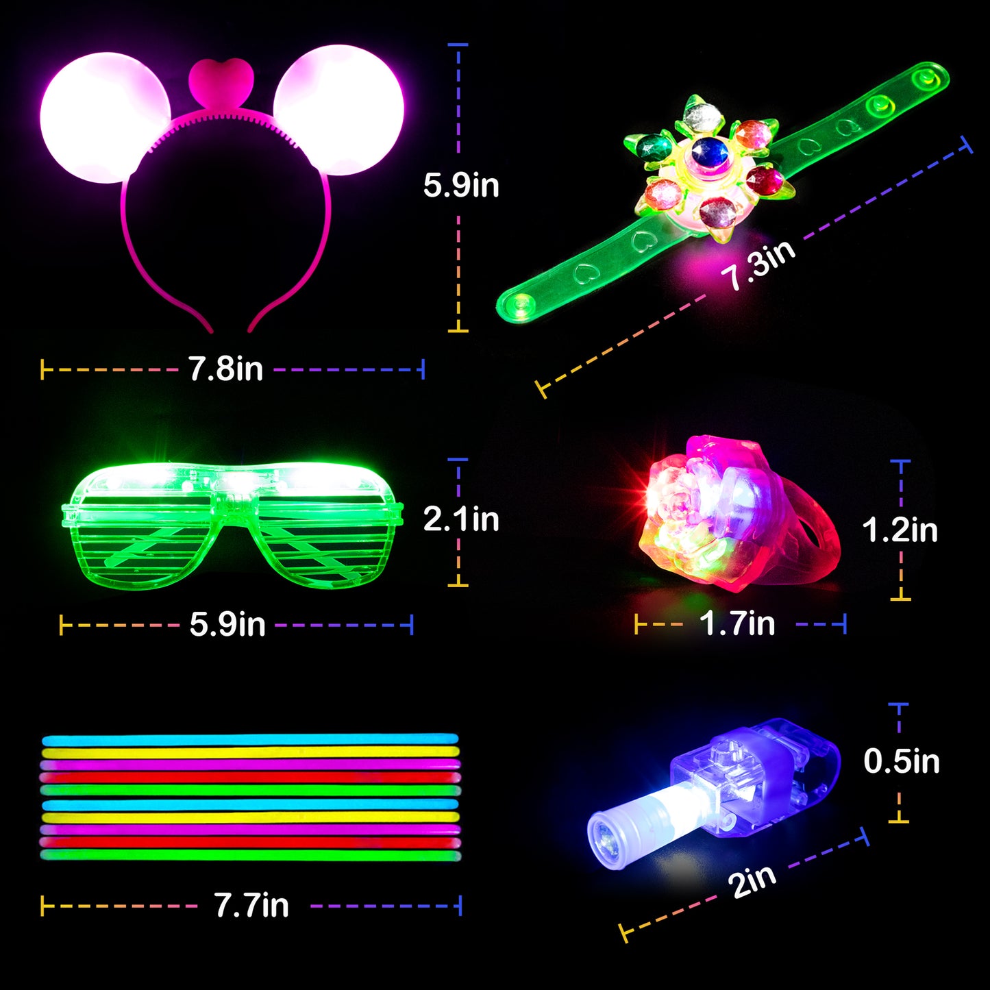 Mocoosy 103PCS Glow in the Dark Party Supplies, Light Up Party Favors for Kids Adults Neon Toys Bulk Party Pack With Glow Sticks, Led Glasses, Light Up Bracelets, Finger Lights, Jelly Ring & Headbands