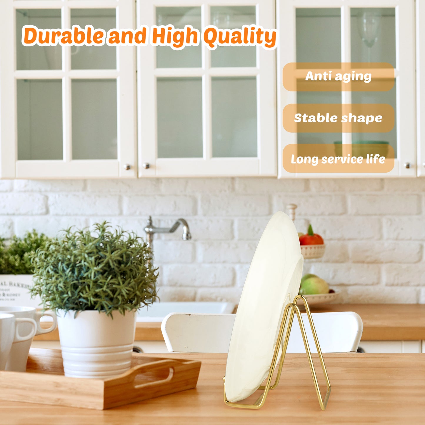 Mocoosy 2 Pack 4 Inch Gold Plate Stands for Display, Metal Square Wire Easel Stand, Plate Holder Display Stands, Picture Frame Stands for Display Photos, Decorative Platter, Book and Table Top Arts