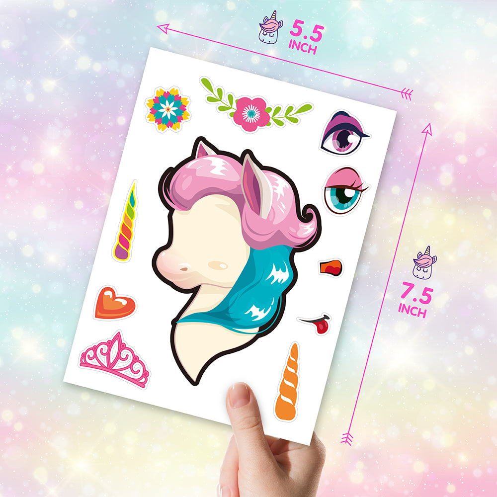 Mocoosy 48PCS Unicorn Stickers for Girls Age 4-6, Unicorn Party Favors for Toddlers 3-5, Make Your Own Sticker Birthday Game Activity Art Craft Supplies, Kids Goodie Bag Stuffers Classroom Prizes Gift