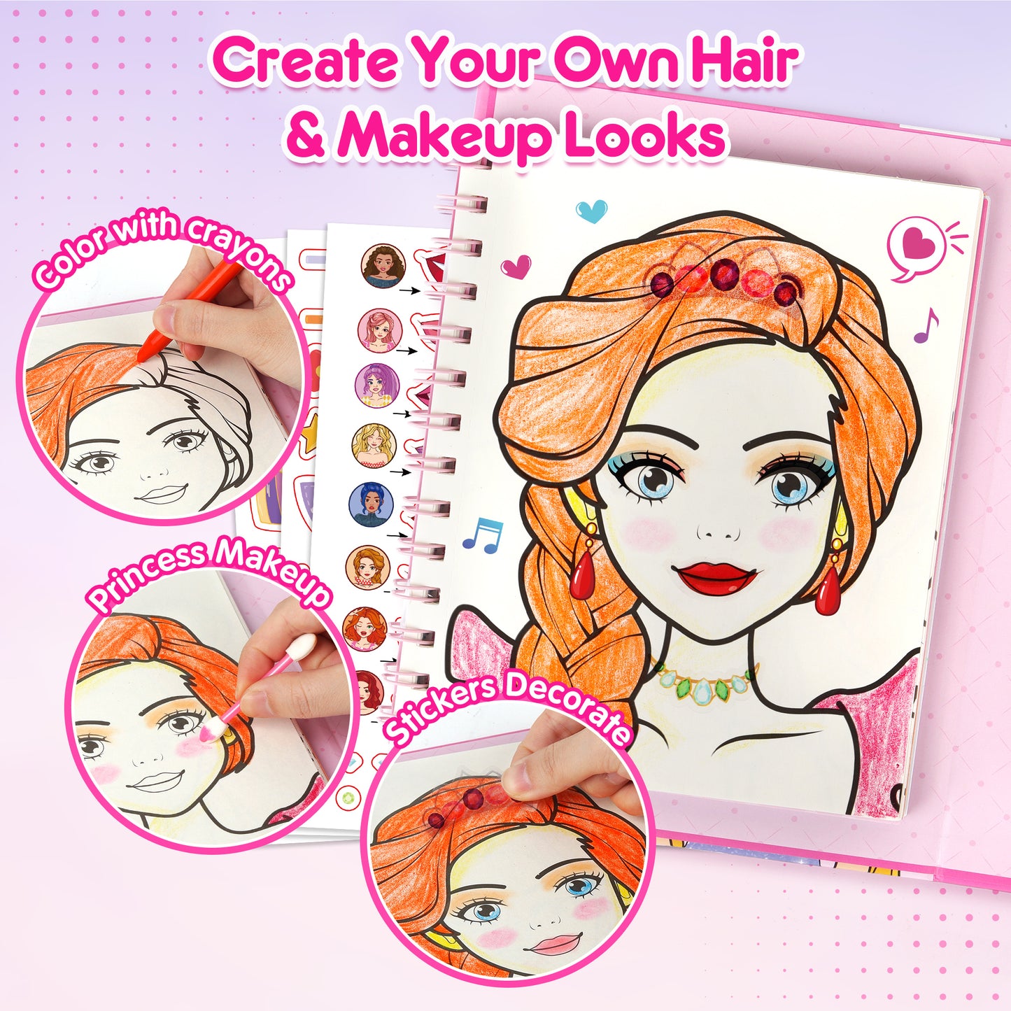 Mocoosy Makeup Craft Kit for Girls Ages 6-8, DIY Makeup Activity Book with Stickers, Mess-Free Dress-Up Art Crafts, Travel Game Car Road Trip Airplane Toy Birthday Gift Ideas for 6 7 9 10 Years Old