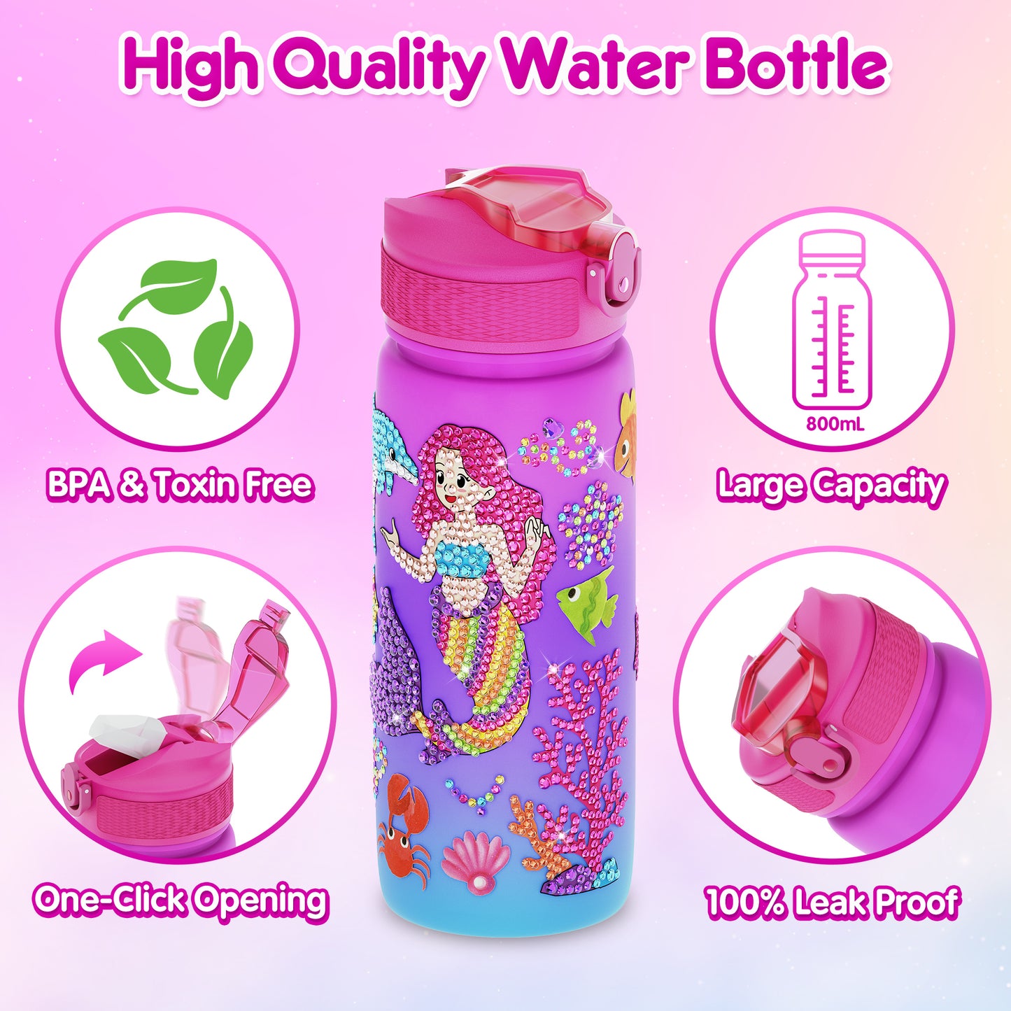Mocoosy Decorate Your Own Water Bottle Kit for Girls, Art Crafts for Kids Ages 4-6-8-12, Unicorn & Mermaid Diamond Art Painting Toys Summer Craft Activity Birthday Gift Ideas for Girls 5-10 Years Old