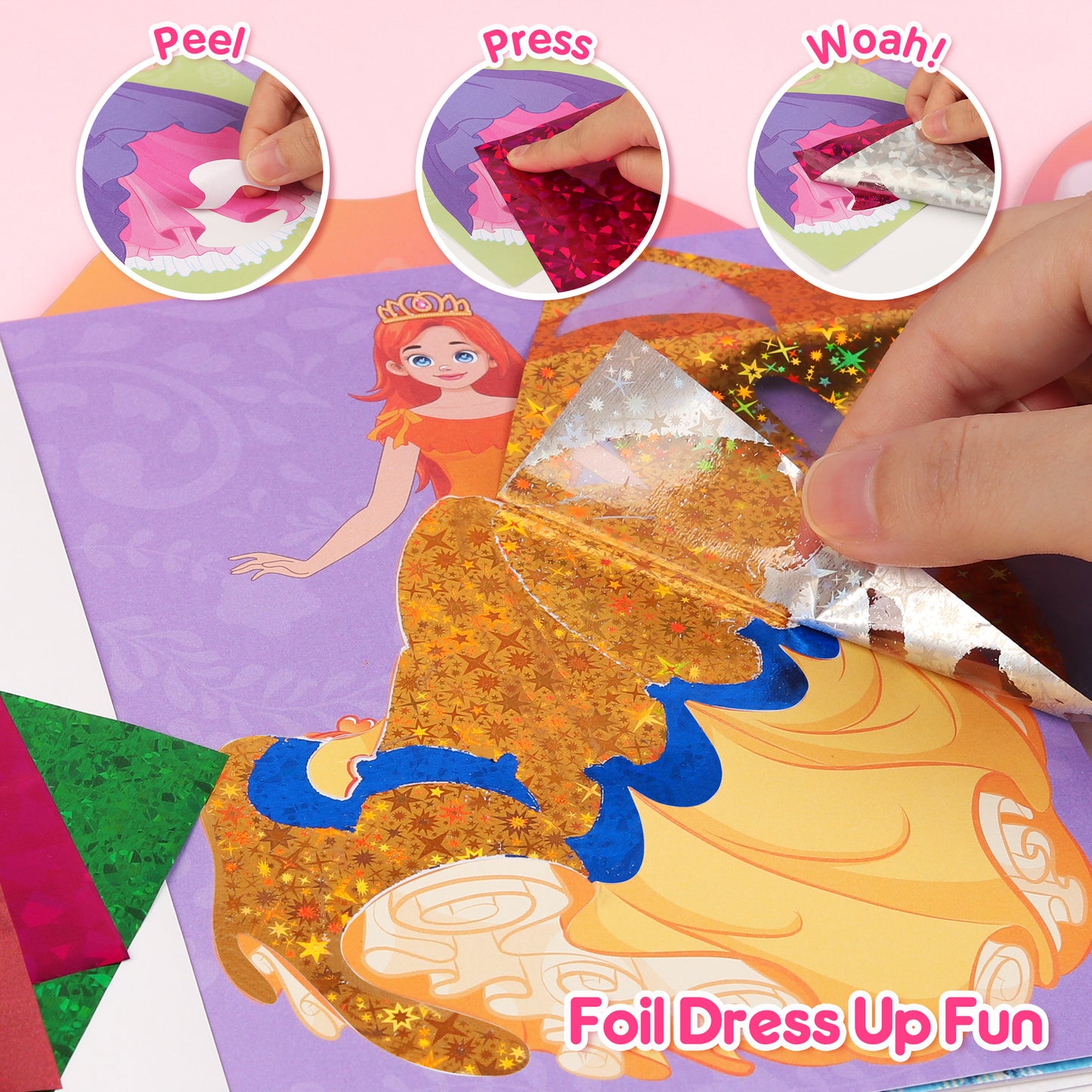 Mocoosy 5-in-1 Princess Dress Up & Makeup Book Set, Paper Doll Artist Activity Kit for Diamond Painting & Foil Art, Travel Game Airplane Car Road Trip Toys Art Craft Supplies for Girls Birthday Gift