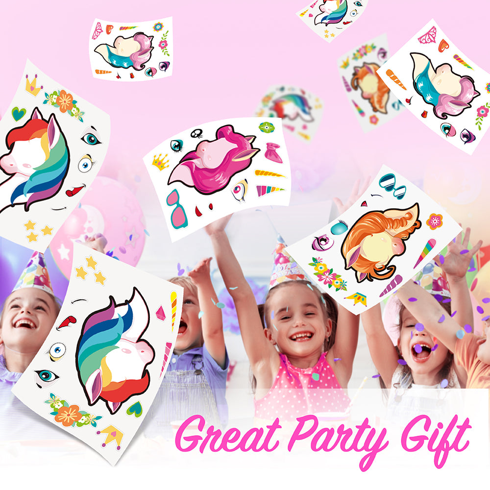 Mocoosy 48PCS Unicorn Stickers for Girls Age 4-6, Unicorn Party Favors for Toddlers 3-5, Make Your Own Sticker Birthday Game Activity Art Craft Supplies, Kids Goodie Bag Stuffers Classroom Prizes Gift