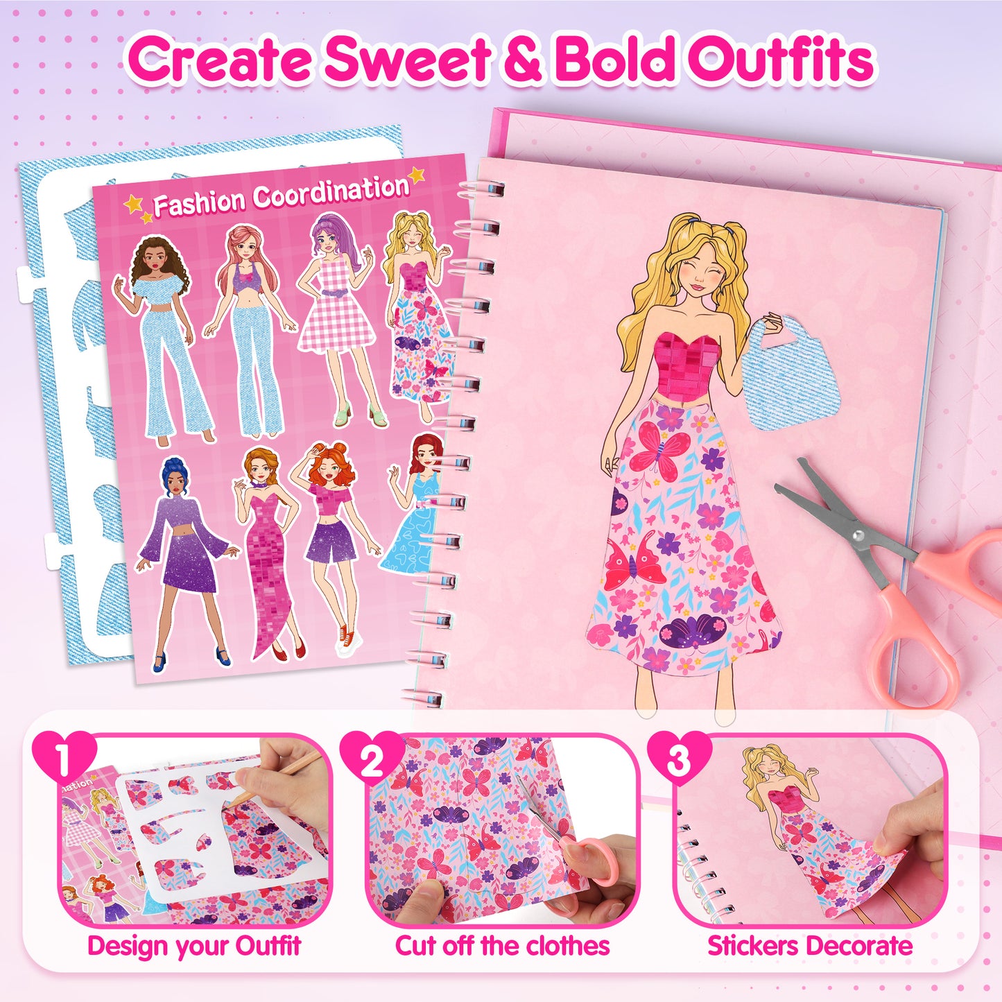 Mocoosy Makeup Craft Kit for Girls Ages 6-8, DIY Makeup Activity Book with Stickers, Mess-Free Dress-Up Art Crafts, Travel Game Car Road Trip Airplane Toy Birthday Gift Ideas for 6 7 9 10 Years Old