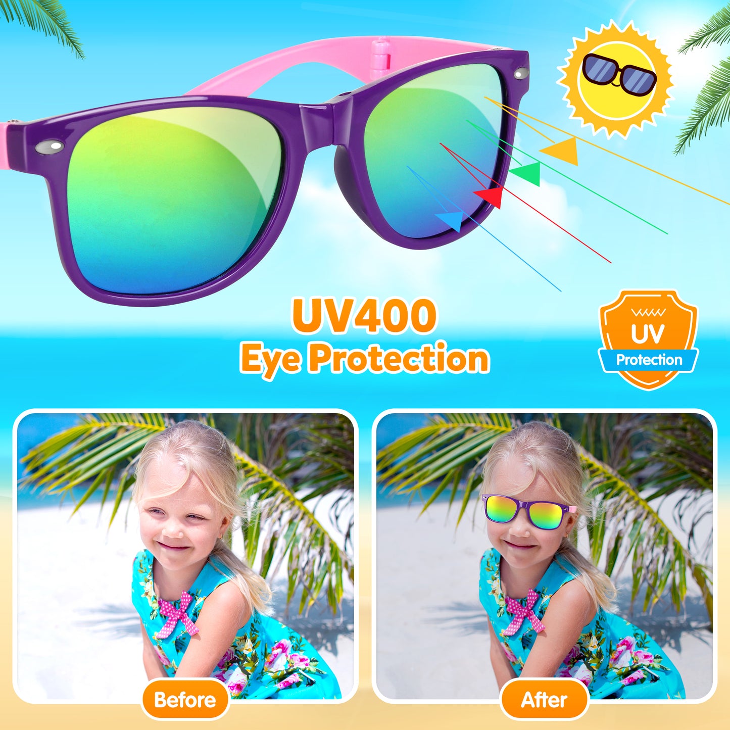 Mocoosy Foldable Kids Sunglasses Bulk,18 Pack Neon Sunglasses with UV400 Protection, Summer Pool Party Favor Beach Luau Graduation Party Supplies Birthday Goodie Bag Stuffers for Boys Girls Age 4-8-12