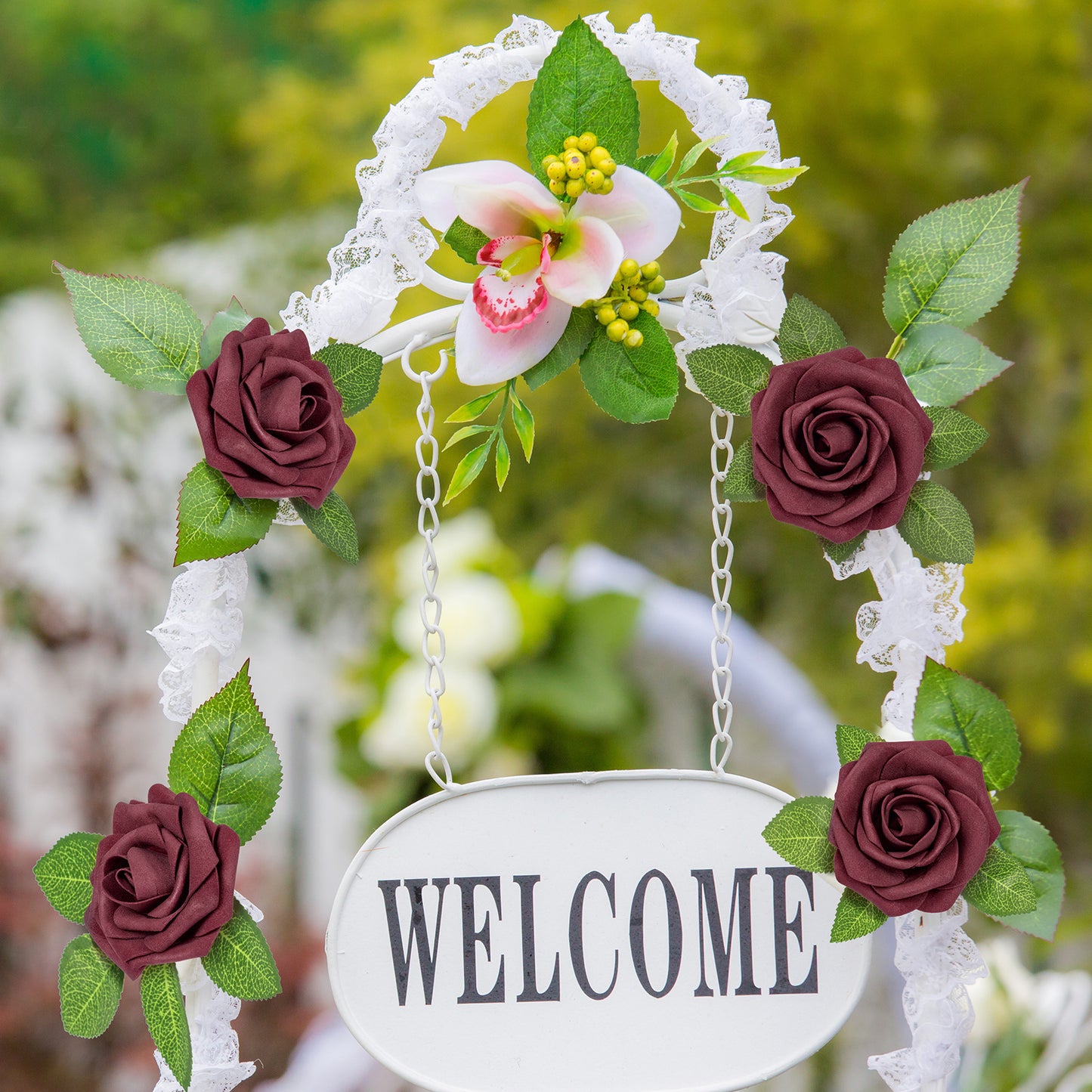 Mocoosy 50Pcs Burgundy Roses Artificial Flowers, Burgundy Fake Roses for Decoration, Real Touch Foam Rose Bulk with Stem DIY Wedding Bouquet Centerpiece Floral Arrangement Mothers Day Party Home Decor