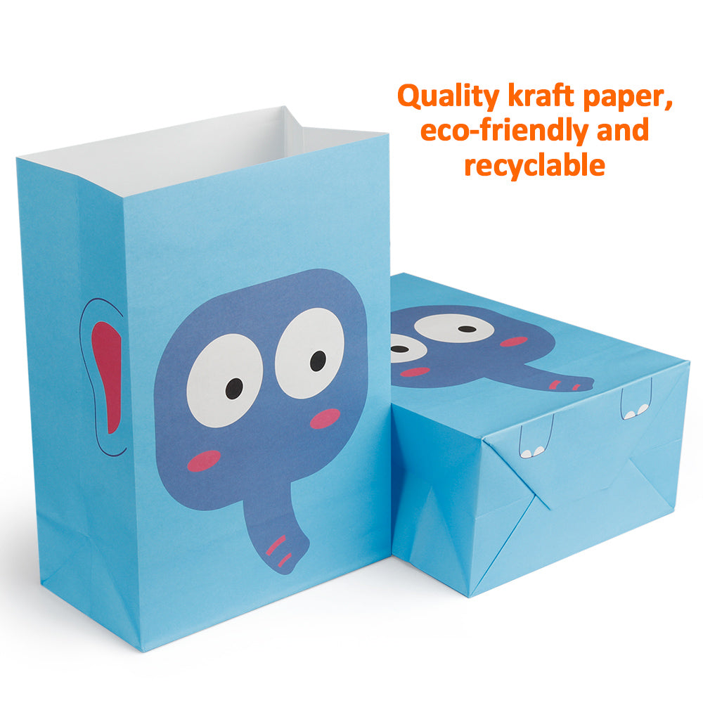 Mocoosy 24 Pack Animal Party Favor Bags, Goodie Bags for Kids Birthday Party, Small Gift Bags Bulk Paper Treat Bags for Toddler Baby Shower Party Supplies School Classroom Loot Bags for Girls Boys