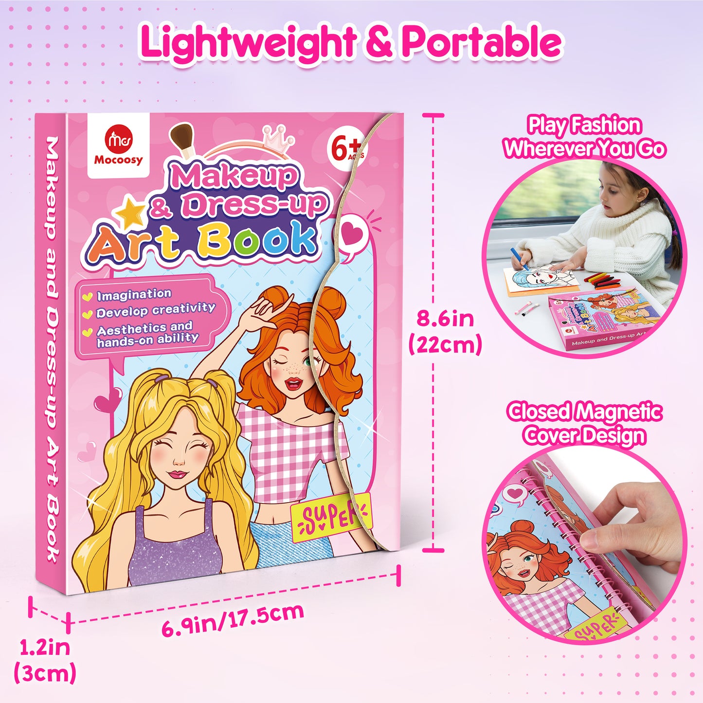 Mocoosy Makeup Craft Kit for Girls Ages 6-8, DIY Makeup Activity Book with Stickers, Mess-Free Dress-Up Art Crafts, Travel Game Car Road Trip Airplane Toy Birthday Gift Ideas for 6 7 9 10 Years Old