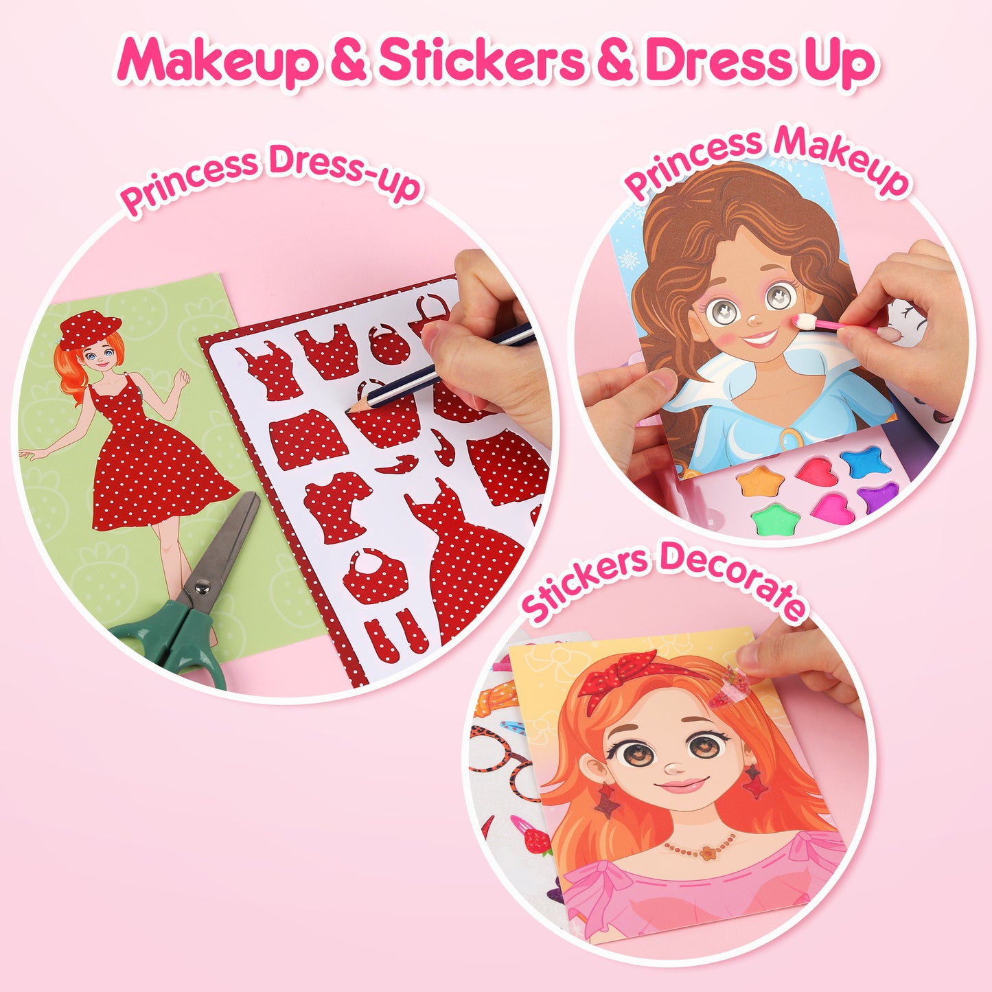Mocoosy 5-in-1 Princess Dress Up & Makeup Book Set, Paper Doll Artist Activity Kit for Diamond Painting & Foil Art, Travel Game Airplane Car Road Trip Toys Art Craft Supplies for Girls Birthday Gift