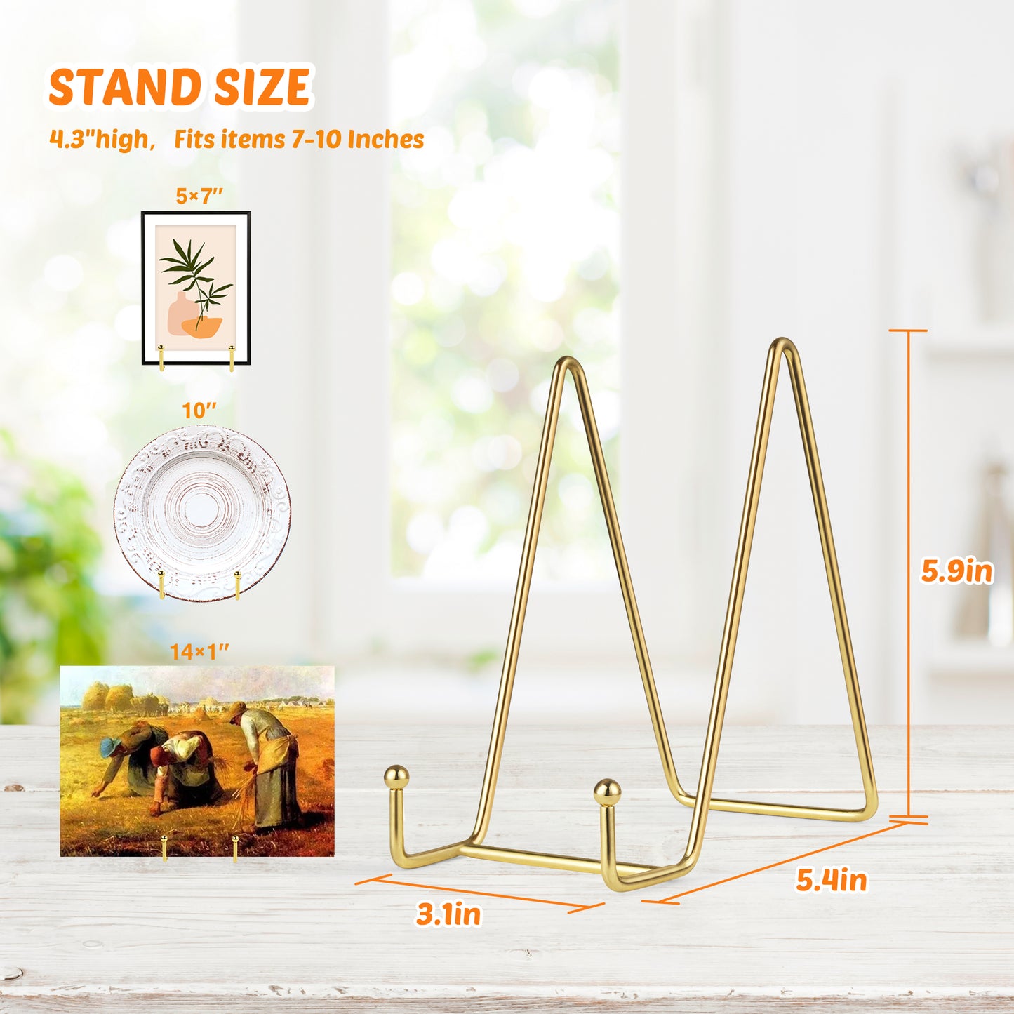 Mocoosy 2 Pack 6 Inch Gold Plate Stands for Display, Metal Square Wire Easel Stand, Plate Holder Display Stands, Picture Frame Stands for Display Photos, Decorative Platter, Plaques and Table Arts