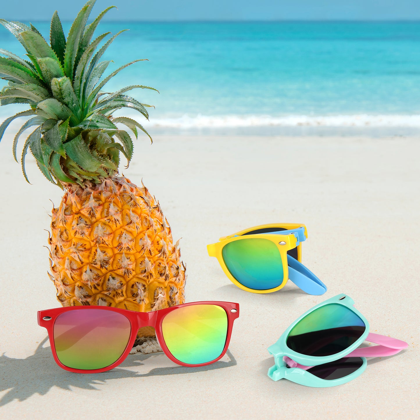 Mocoosy Foldable Kids Sunglasses Bulk,18 Pack Neon Sunglasses with UV400 Protection, Summer Pool Party Favor Beach Luau Graduation Party Supplies Birthday Goodie Bag Stuffers for Boys Girls Age 4-8-12