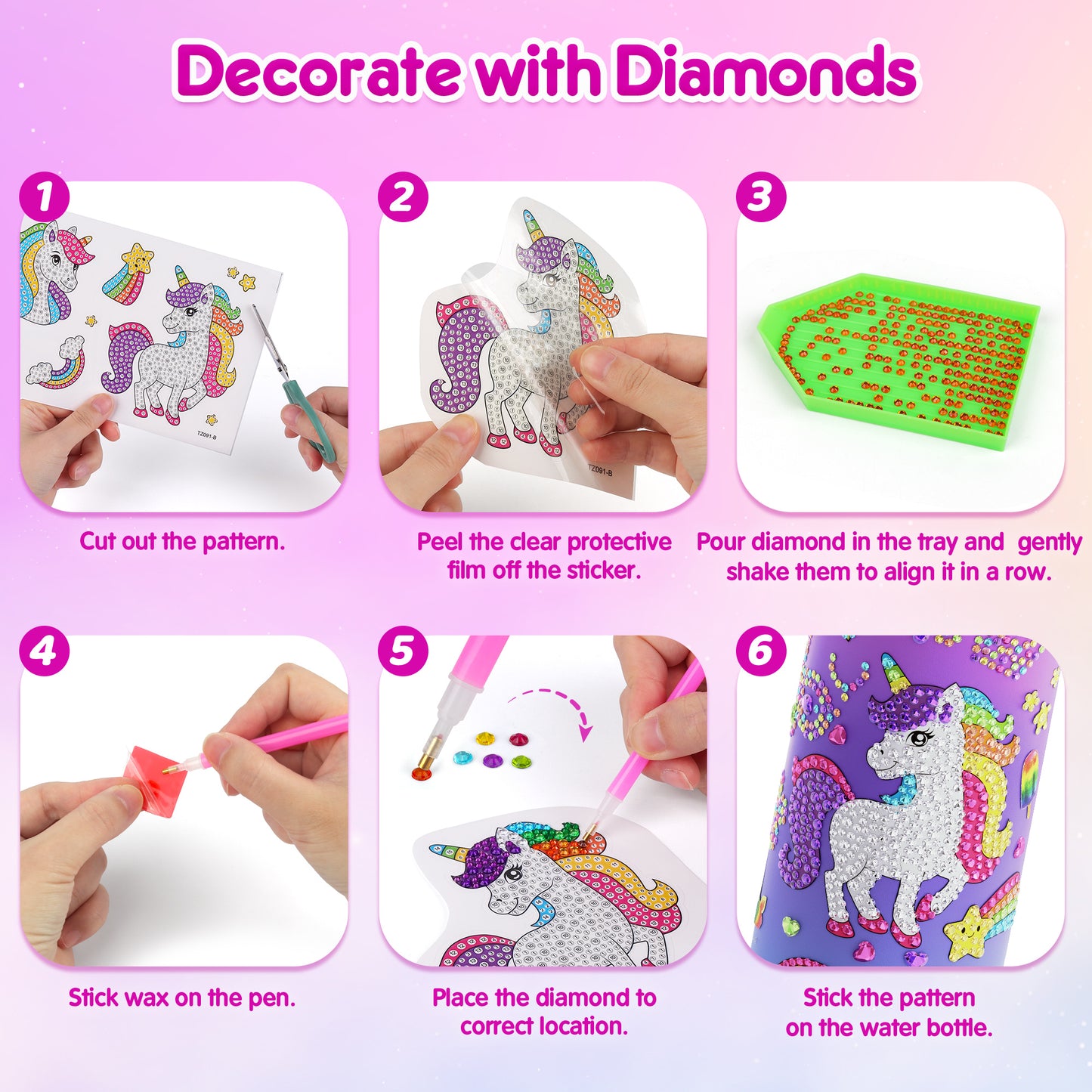 Mocoosy Decorate Your Own Water Bottle Kit for Girls, Art Crafts for Kids Ages 4-6-8-12, Unicorn & Mermaid Diamond Art Painting Toys Summer Craft Activity Birthday Gift Ideas for Girls 5-10 Years Old