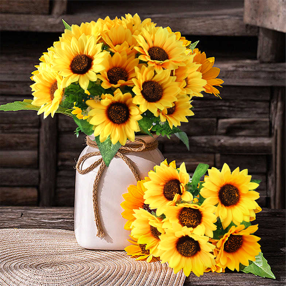 Mocoosy 4 Bunches Artificial Sunflower Bouquets, Fake Sunflowers with Stems, Silk Wildflowers Realistic Yellow Faux Sun Flowers for Wedding Decorations Fall Floral Arrangements Home Garden Table Decor