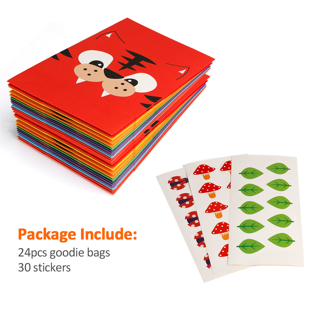 Mocoosy 24 Pack Animal Party Favor Bags, Goodie Bags for Kids Birthday Party, Small Gift Bags Bulk Paper Treat Bags for Toddler Baby Shower Party Supplies School Classroom Loot Bags for Girls Boys