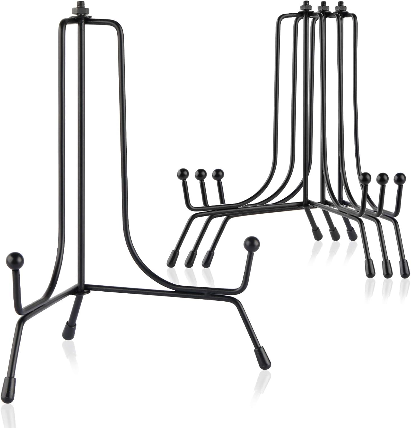 Mocoosy 4 Pack Improved Anti-Slip Plate Stands for Display, 6 Inch Plate Holder Display Stand, Picture Frame Holder Stand, Black Iron Easel Stands for Photo, Decorative Plate and Tabletop Arts