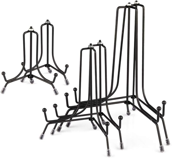 Mocoosy 6 Pack 3 Size Improved Anti-Slip Plate Stands for Display, 4 6 8 Inch Plate Holder Display Stands, Black Iron Wire Easel Frame Stand for Pictures, Photos, Decorative Platter, and Table Art