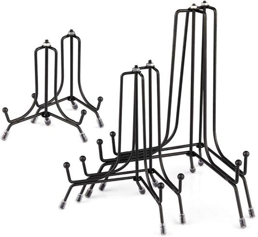 Mocoosy 6 Pack 3 Size Improved Anti-Slip Plate Stands for Display, 4 6 8 Inch Plate Holder Display Stands, Black Iron Wire Easel Frame Stand for Pictures, Photos, Decorative Platter, and Table Art