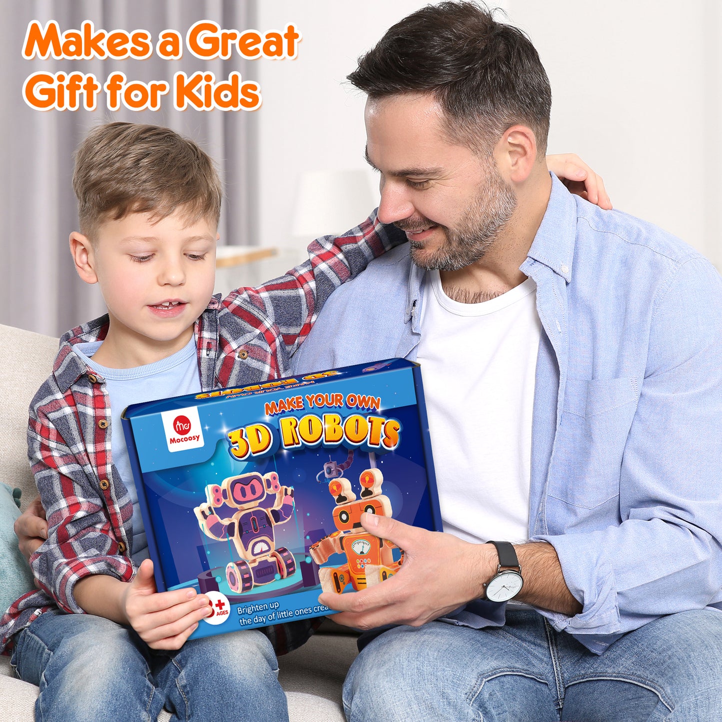 Mocoosy 4 Wooden Robot Toys for Kids Ages 3-5, Building & Painting Your Own Robot Craft Kit with Paints and Stickers, Wood Robot Painting Art Supplies Educational Gift for 6 8 10 12 Years Old