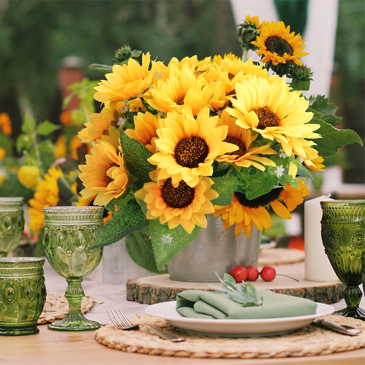 Mocoosy 4 Bunches Artificial Sunflower Bouquets, Fake Sunflowers with Stems, Silk Wildflowers Realistic Yellow Faux Sun Flowers for Wedding Decorations Fall Floral Arrangements Home Garden Table Decor