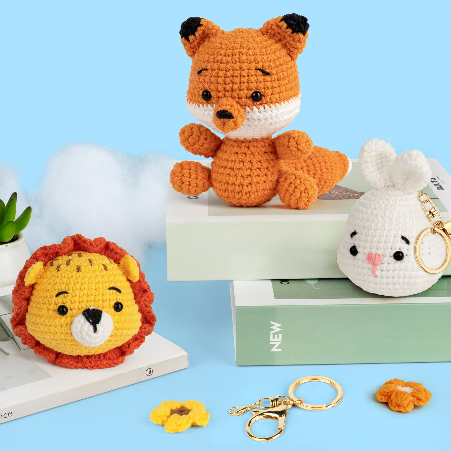 Mocoosy 3PCS Animal Crochet Kit for Beginners, Learn to Crochet Starter Kit for Kids Adults, Crochet Set with Step-by-Step Video Tutorials, DIY Knitting Supplies Include Yarn and Accessories