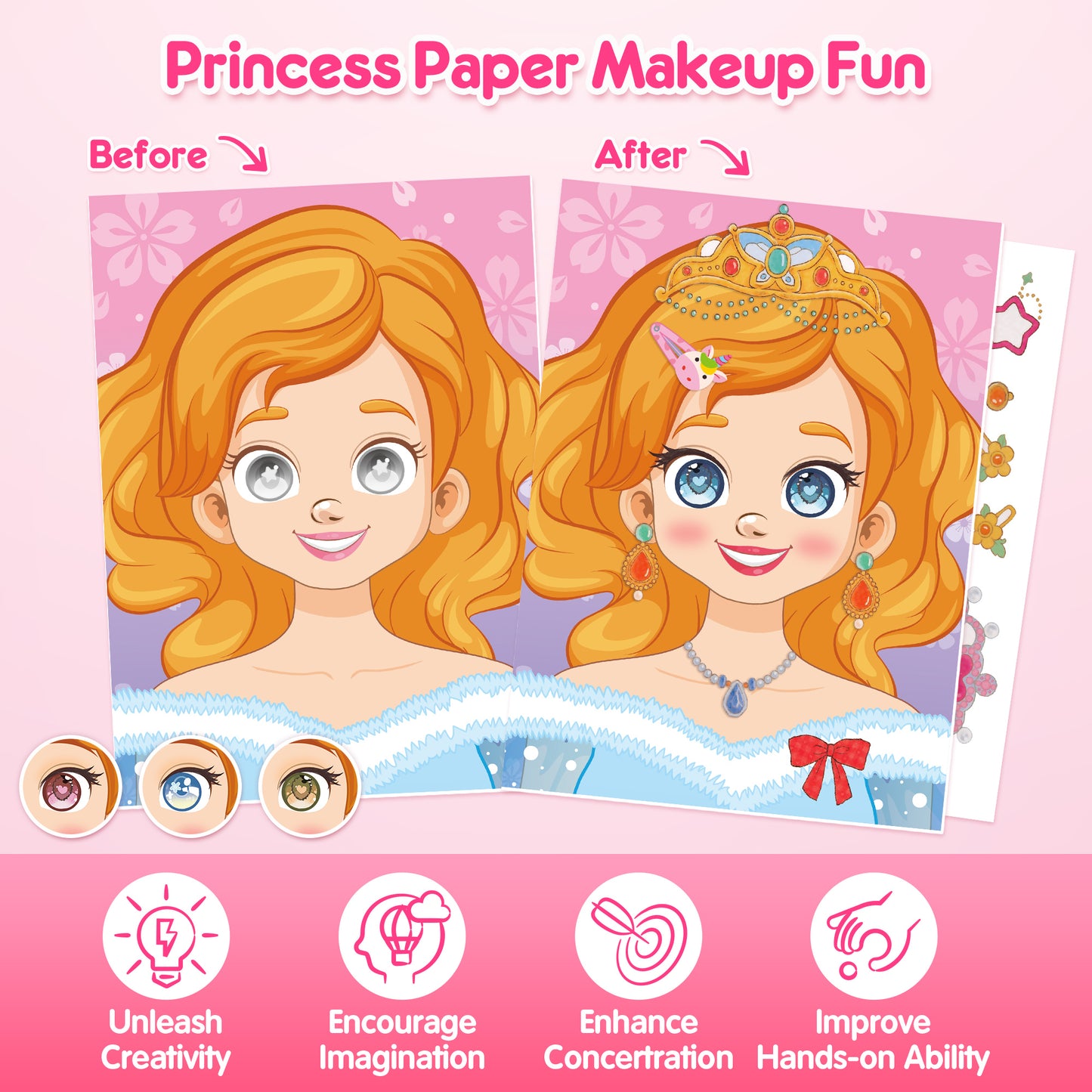 Mocoosy 5-in-1 Princess Dress Up & Makeup Book Set, Paper Doll Artist Activity Kit for Diamond Painting & Foil Art, Travel Game Airplane Car Road Trip Toys Art Craft Supplies for Girls Birthday Gift